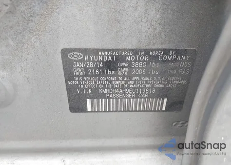 2014 Hyundai Elantra Sport from USA, damaged, VIN KMHDH4AH9EU119618